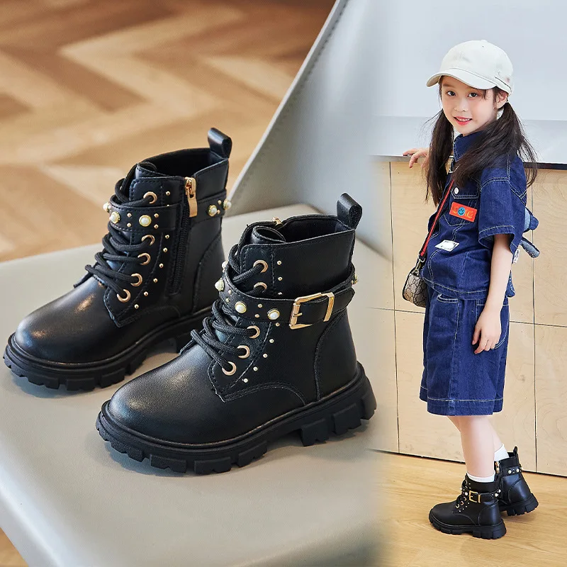 Leather Work For Kids - 가을 겨울 소녀용 플리스 안감 따뜻한