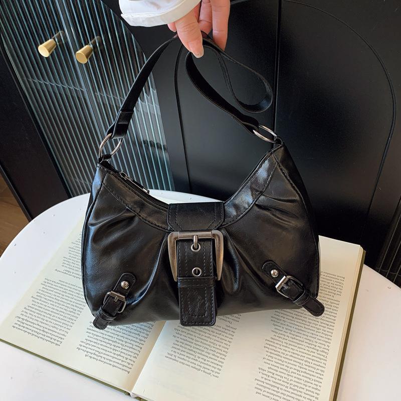 Leather Work Handbags For Women - Y2K 레트로 플리츠 가죽 숄더백 여성용