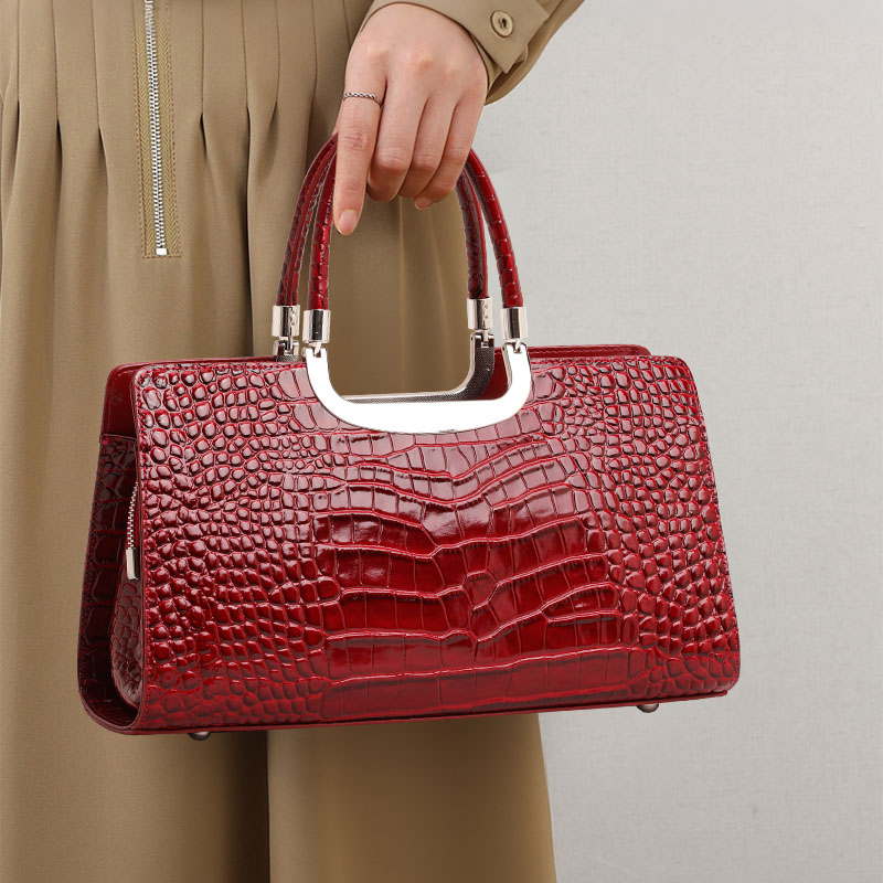 Leather Work Handbags For Women - 진짜 소가죽 악어 무늬 여성 핸드백,