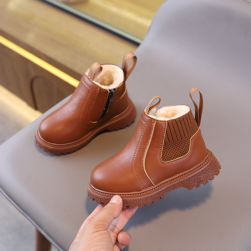 Leather Work For Kids - 어린이 양털 안감 작업 짧은 부츠