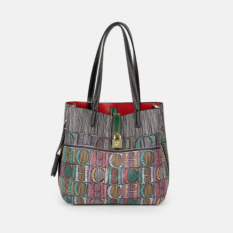 Leather Work Handbags For Women - CH 아트 컬러 프린트 핸드백 솔리드