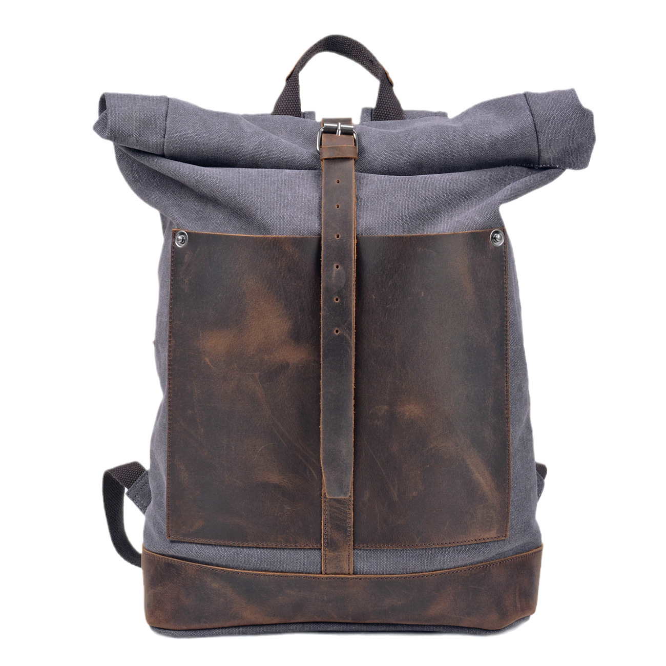 Leather Work Rucksack Mens - 남성용 왁스 캔버스 롤탑 배낭, 천연