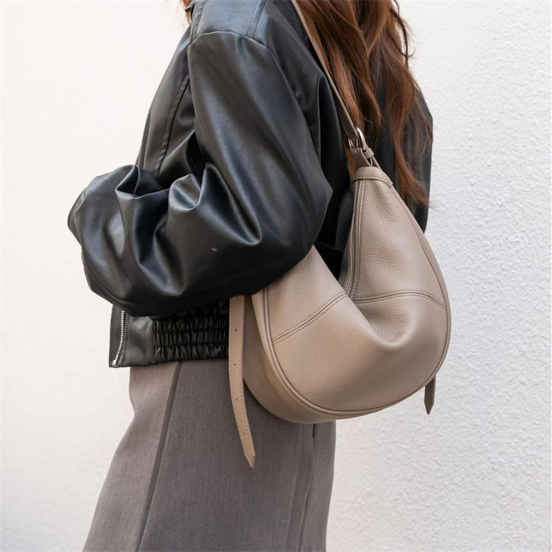 Leather Work Handbags For Women - BURMINSA 여성용 정품 가죽 크레센트 호보