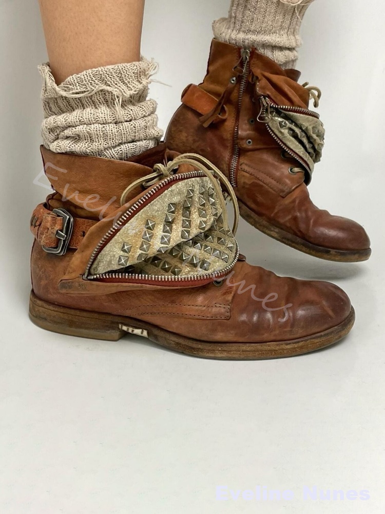 빈티지 디스트레스드 브라운 앵클 부츠 남성용 라운드 토 - Vintage Leatherwork 리뷰 및 가격