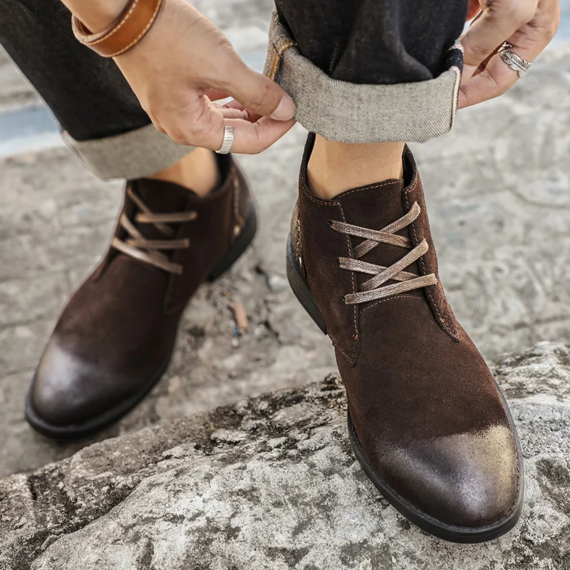 새로운 소가죽 스웨이드 앵클 부츠 수제 빈티지 영국 남 - Vintage Leatherwork 리뷰 및 가격