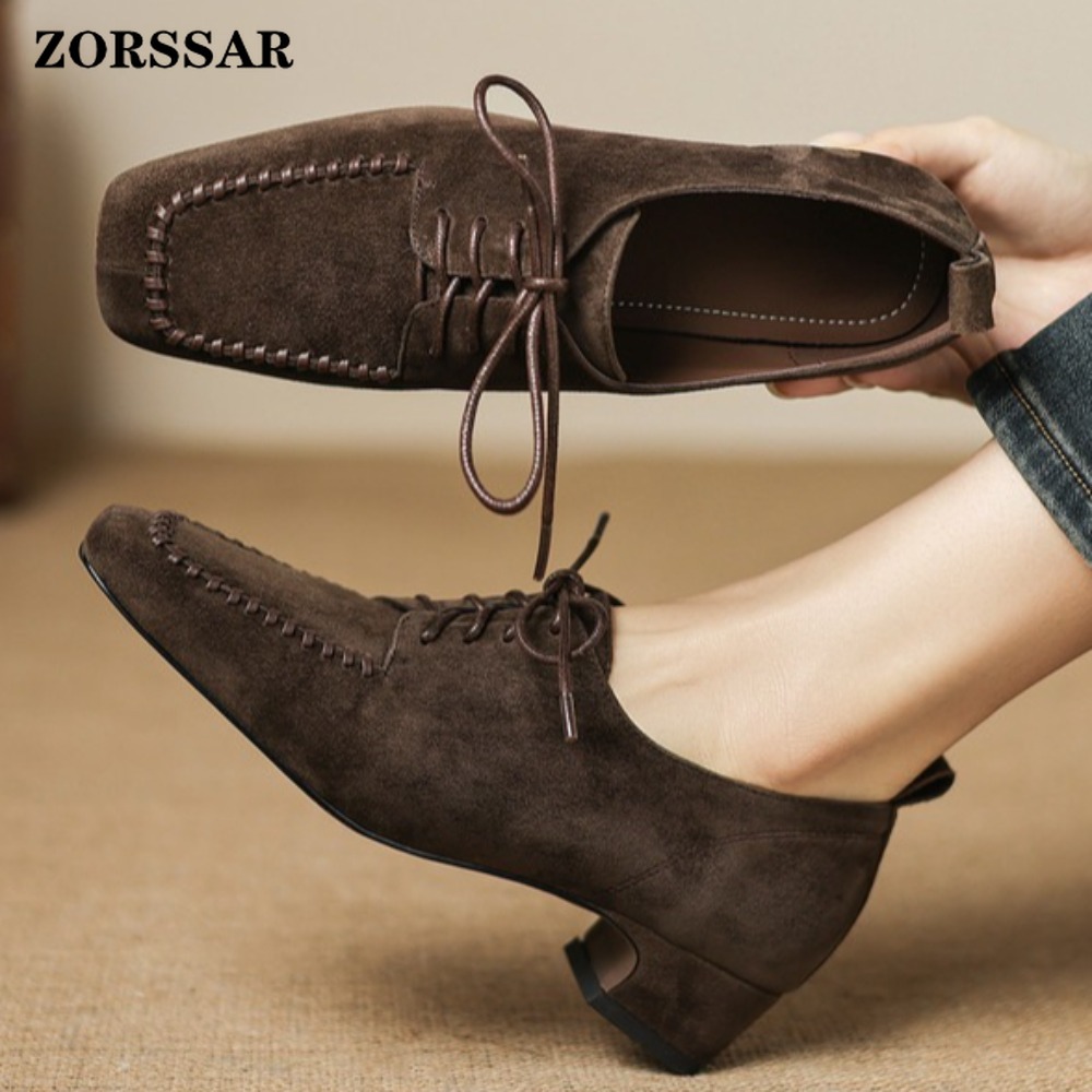 여성용 브라운 스웨이드 스퀘어 토 레이스업 옥스퍼드 슈 - Leather Work For Kids 리뷰 및 가격