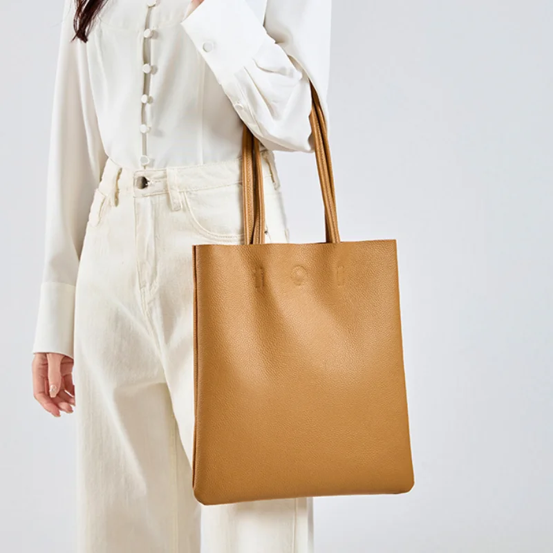 새로운 정품 가죽 여성 토트백 심플 소녀 대형 솔리드  - Leather Work Handbags For Women 리뷰 및 가격