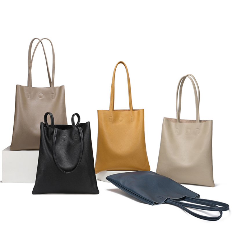 새로운 정품 가죽 여성 토트백 심플 소녀 대형 솔리드  - Leather Work Handbags For Women 리뷰 및 가격