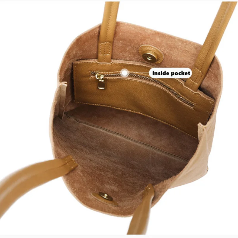 새로운 정품 가죽 여성 토트백 심플 소녀 대형 솔리드  - Leather Work Handbags For Women 리뷰 및 가격