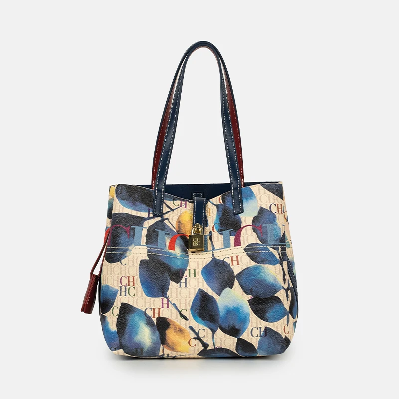 CH 아트 컬러 프린트 핸드백 솔리드 컬러 핸드스트랩  - Leather Work Handbags For Women 리뷰 및 가격