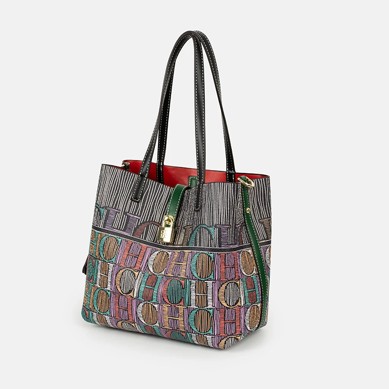 CH 아트 컬러 프린트 핸드백 솔리드 컬러 핸드스트랩  - Leather Work Handbags For Women 리뷰 및 가격