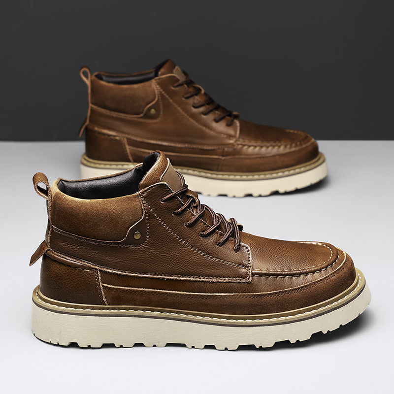 남성용 브라운 플리스 안감 따뜻한 하이탑 워크 부츠 레 - Leatherwork Boots 리뷰 및 가격