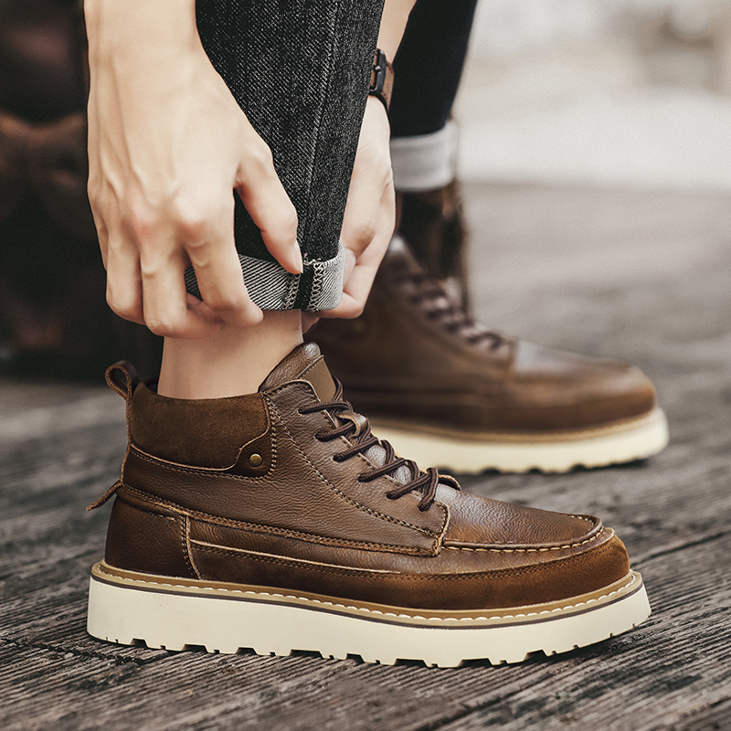 남성용 브라운 플리스 안감 따뜻한 하이탑 워크 부츠 레 - Leatherwork Boots 리뷰 및 가격